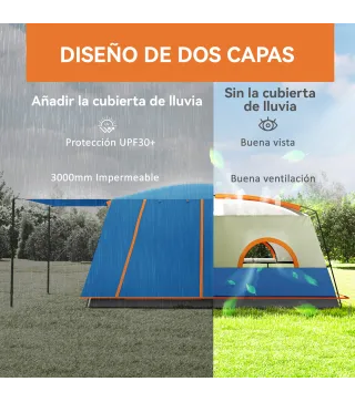 Tienda de Campaña Familiar 4-6 Personas con 2 Habitaciones Zona de Estar y Protección Impermeable 430x305 cm Gris y Azul