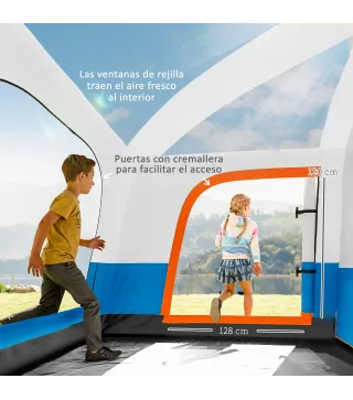 Tienda de Campaña Familiar 4-6 Personas con 2 Habitaciones Zona de Estar y Protección Impermeable 430x305 cm Gris y Azul