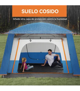 Tienda de Campaña Familiar 4-6 Personas con 2 Habitaciones Zona de Estar y Protección Impermeable 430x305 cm Gris y Azul