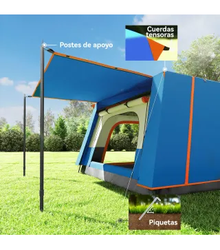 Tienda de Campaña Familiar 4-6 Personas con 2 Habitaciones Zona de Estar y Protección Impermeable 430x305 cm Gris y Azul