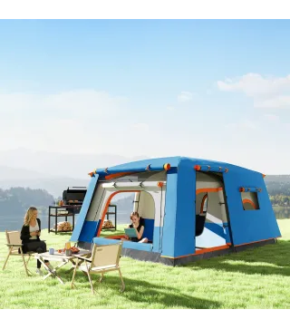 Tienda de Campaña Familiar 4-6 Personas con 2 Habitaciones Zona de Estar y Protección Impermeable 430x305 cm Gris y Azul