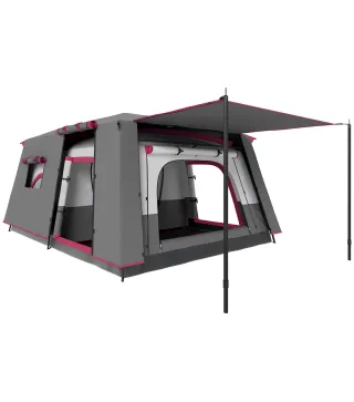 Tienda de Campaña Familiar 4-6 Personas con 2 Habitaciones Zona de Estar y Protección Impermeable 430x305 cm Rojo