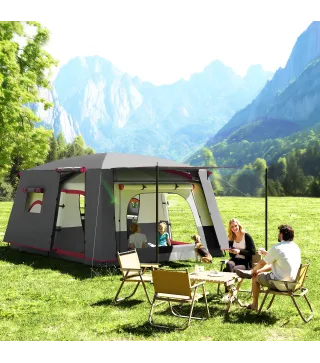 Tienda de Campaña Familiar 4-6 Personas con 2 Habitaciones Zona de Estar y Protección Impermeable 430x305 cm Rojo