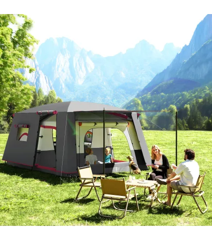 Tienda de Campaña Familiar 5 Personas con 2 Habitaciones Zona de Estar y Protección Impermeable 430x305 cm Rojo