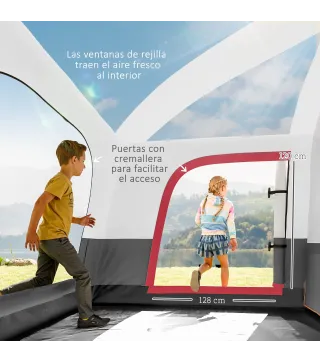 Tienda de Campaña Familiar 4-6 Personas con 2 Habitaciones Zona de Estar y Protección Impermeable 430x305 cm Rojo