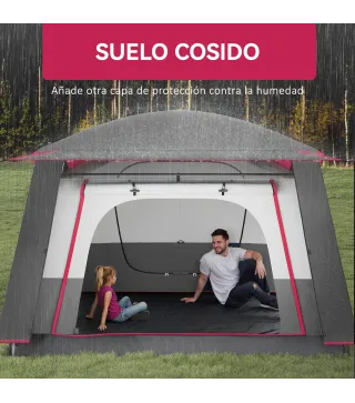 Tienda de Campaña Familiar 4-6 Personas con 2 Habitaciones Zona de Estar y Protección Impermeable 430x305 cm Rojo