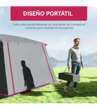 Tienda de Campaña Familiar 4-6 Personas con 2 Habitaciones Zona de Estar y Protección Impermeable 430x305 cm Rojo