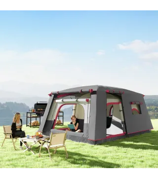 Tienda de Campaña Familiar 4-6 Personas con 2 Habitaciones Zona de Estar y Protección Impermeable 430x305 cm Rojo