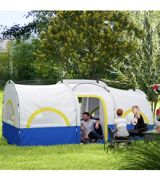 Tienda de Campaña Familiar para 4-6 Personas Impermeable con Dormitorios Independientes 435x251x195 cm Azul y Blanco