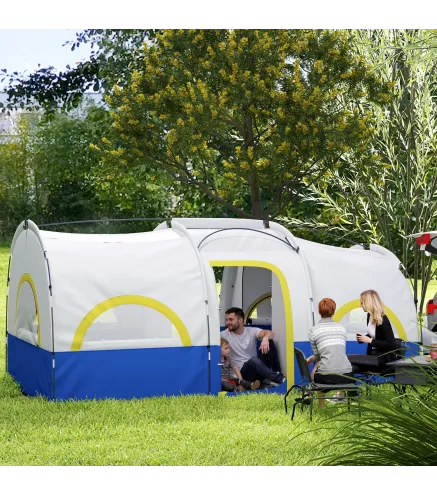 Tienda de Campaña Familiar para 4-6 Personas Impermeable con Dormitorios Independientes 435x251x195 cm Azul y Blanco
