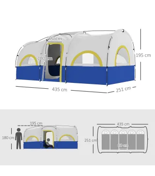 Tienda de Campaña Familiar para 4-6 Personas Impermeable con Dormitorios Independientes 435x251x195 cm Azul y Blanco