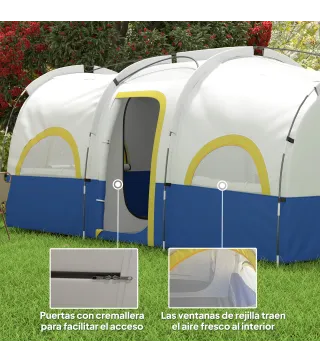 Tienda de Campaña Familiar para 4-6 Personas Impermeable con Dormitorios Independientes 435x251x195 cm Azul y Blanco