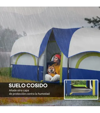 Tienda de Campaña Familiar para 4-6 Personas Impermeable con Dormitorios Independientes 435x251x195 cm Azul y Blanco
