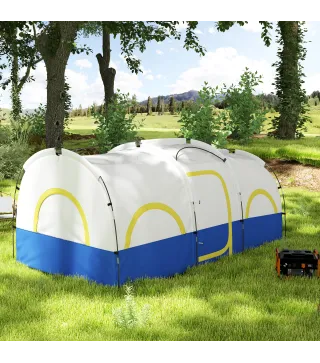 Tienda de Campaña Familiar para 4-6 Personas Impermeable con Dormitorios Independientes 435x251x195 cm Azul y Blanco