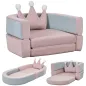 Sofá Infantil Convertible en Cama y Zona de Juego con Cojín de Corona 116x61x14 cm Rosa y Azul Grisáceo