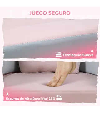 Sofá Infantil Convertible en Cama y Zona de Juego con Cojín de Corona 116x61x14 cm Rosa y Azul Grisáceo