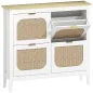 Zapatero Estrecho con 4 Puertas de Ratán Estantes Ajustables para 20 Pares de Zapatos 105x24x95,5 cm Blanco