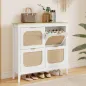 Zapatero Estrecho con 4 Puertas de Ratán Estantes Ajustables para 20 Pares de Zapatos 105x24x95,5 cm Blanco