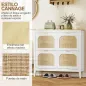 Zapatero Estrecho con 4 Puertas de Ratán Estantes Ajustables para 20 Pares de Zapatos 105x24x95,5 cm Blanco