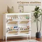 Zapatero Estrecho con 4 Puertas de Ratán Estantes Ajustables para 20 Pares de Zapatos 105x24x95,5 cm Blanco
