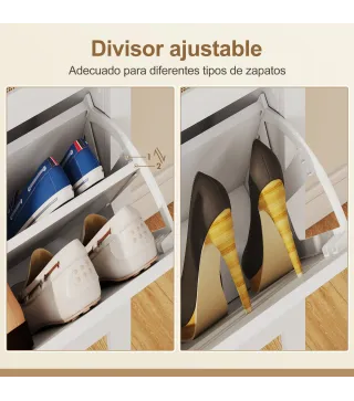 Zapatero Estrecho con 4 Puertas de Ratán Estantes Ajustables para 20 Pares de Zapatos 105x24x95,5 cm Blanco