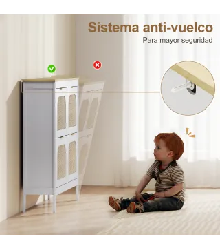 Zapatero Estrecho con 4 Puertas de Ratán Estantes Ajustables para 20 Pares de Zapatos 105x24x95,5 cm Blanco