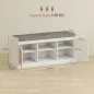 Banco Zapatero con Puertas Frentes de Ratán Estantes Ajustables y Abiertos para Entrada Dormitorio 105x35x47 cm Blanco