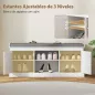 Banco Zapatero con Puertas Frentes de Ratán Estantes Ajustables y Abiertos para Entrada Dormitorio 105x35x47 cm Blanco