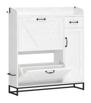 Zapatero Estrecho con 2 Cajones Abatibles Estantes Ajustables para 12 Pares para Espacio Reducido 106,7x26x116cm Blanco