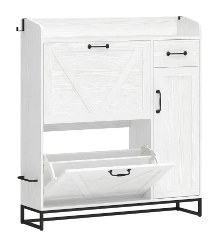 Zapatero Estrecho con 2 Cajones Abatibles Estantes Ajustables para 12 Pares para Espacio Reducido 106,7x26x116cm Blanco