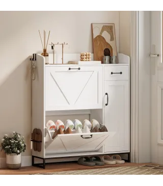 Zapatero Estrecho con 2 Cajones Abatibles Estantes Ajustables para 12 Pares para Espacio Reducido 106,7x26x116cm Blanco