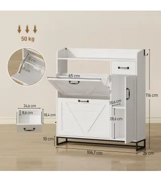 Zapatero Estrecho con 2 Cajones Abatibles Estantes Ajustables para 12 Pares para Espacio Reducido 106,7x26x116cm Blanco