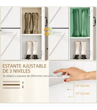 Zapatero Estrecho con 2 Cajones Abatibles Estantes Ajustables para 12 Pares para Espacio Reducido 106,7x26x116cm Blanco