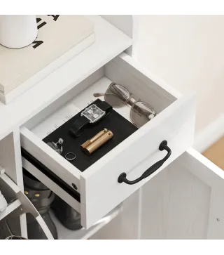 Zapatero Estrecho con 2 Cajones Abatibles Estantes Ajustables para 12 Pares para Espacio Reducido 106,7x26x116cm Blanco