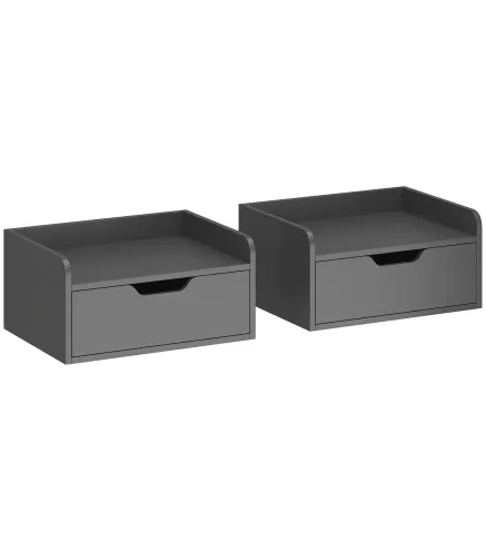 Set de 2 Mesitas de Noche de Pared Mesillas Flotantes con 1 Cajón para Dormitorio Habitación 40x30x19,5 cm Negro