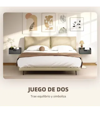Set de 2 Mesitas de Noche de Pared Mesillas Flotantes con 1 Cajón para Dormitorio Habitación 40x30x19,5 cm Negro