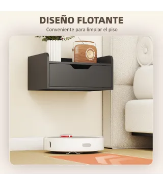 Set de 2 Mesitas de Noche de Pared Mesillas Flotantes con 1 Cajón para Dormitorio Habitación 40x30x19,5 cm Negro