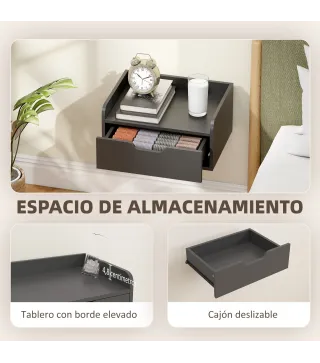 Set de 2 Mesitas de Noche de Pared Mesillas Flotantes con 1 Cajón para Dormitorio Habitación 40x30x19,5 cm Negro
