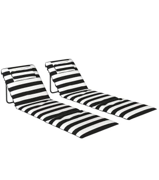 Conjunto de 2 Esterillas de Playa Plegable con Respaldo Ajustable Reposacabezas Acolchado 150x50x2 cm Gris y Blanco