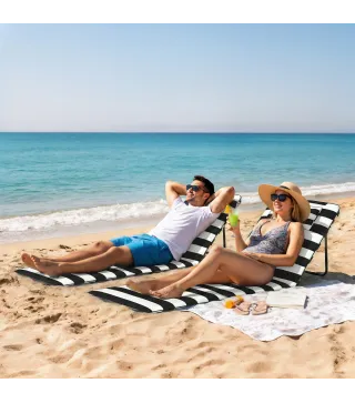 Conjunto de 2 Esterillas de Playa Plegable con Respaldo Ajustable Reposacabezas Acolchado 150x50x2 cm Gris y Blanco