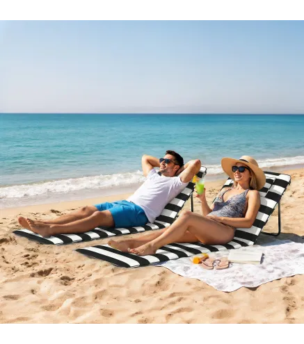Conjunto de 2 Esterillas de Playa Plegable con Respaldo Ajustable Reposacabezas Acolchado 150x50x2 cm Gris y Blanco