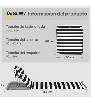 Conjunto de 2 Esterillas de Playa Plegable con Respaldo Ajustable Reposacabezas Acolchado 150x50x2 cm Gris y Blanco