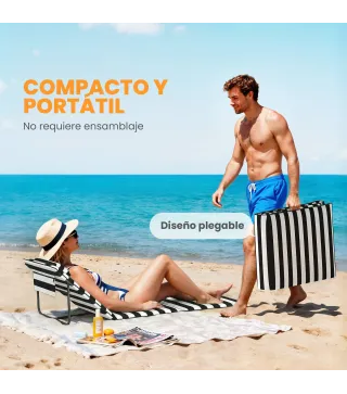 Conjunto de 2 Esterillas de Playa Plegable con Respaldo Ajustable Reposacabezas Acolchado 150x50x2 cm Gris y Blanco