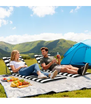 Conjunto de 2 Esterillas de Playa Plegable con Respaldo Ajustable Reposacabezas Acolchado 150x50x2 cm Gris y Blanco