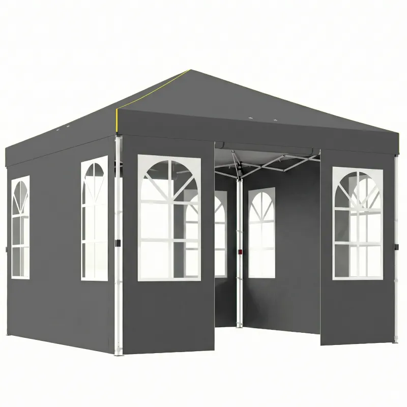 Carpa Plegable 3x3 m Pop-up con UPF50+ 4 Laterales Desmontables Altura Ajustable y Bolsa de Transporte Gris Oscuro