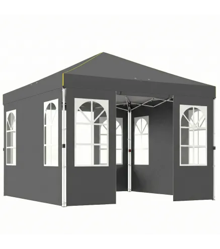 Carpa Plegable 3x3 m Pop-up con UPF50+ 4 Laterales Desmontables Altura Ajustable y Bolsa de Transporte Gris Oscuro