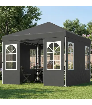 Carpa Plegable 3x3 m Pop-up con UPF50+ 4 Laterales Desmontables Altura Ajustable y Bolsa de Transporte Gris Oscuro