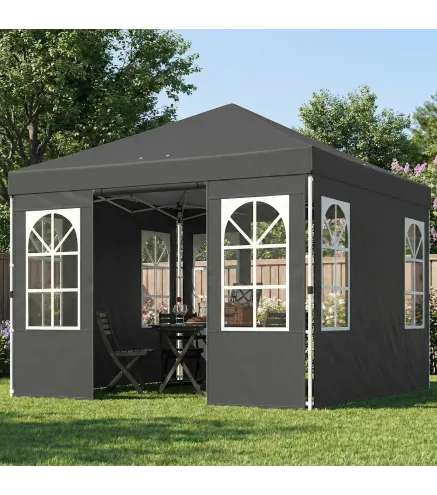 Carpa Plegable 3x3 m Pop-up con UPF50+ 4 Laterales Desmontables Altura Ajustable y Bolsa de Transporte Gris Oscuro