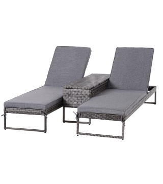 Conjunto 2 Tumbonas y 1 Mesa de Ratán