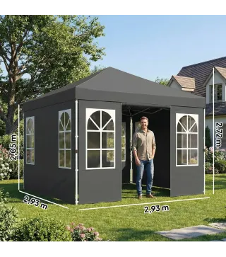 Carpa Plegable 3x3 m Pop-up con UPF50+ 4 Laterales Desmontables Altura Ajustable y Bolsa de Transporte Gris Oscuro